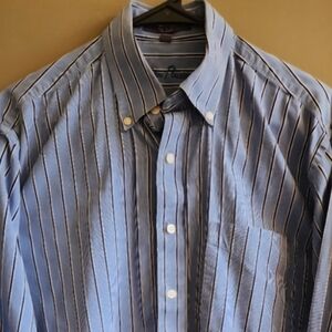 Alan Flusser Men's Dress Shirt Blue & White Long Sleeve Button Down Striped Sz M
